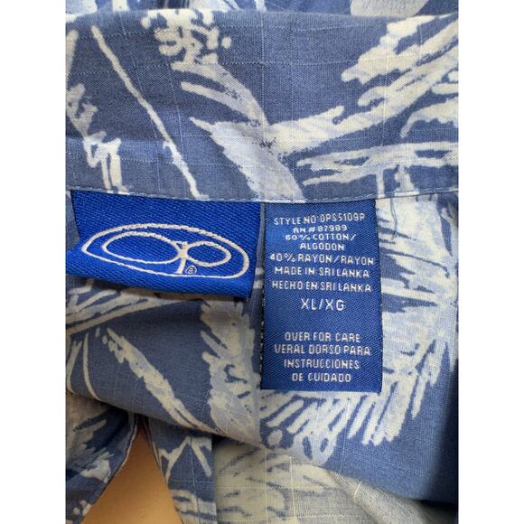 Vtg Ocean Pacific Men’s XL Button Front Shirt Hawaiin Blue White Floral Beach - Picture 5 of 8